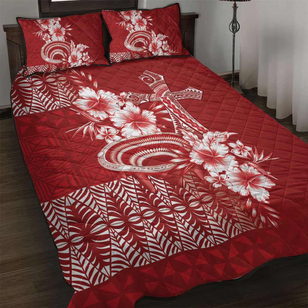 Tonga Ngatu Kupesi Royal Red Quilt Bed Set Koe Otua Mo Tonga Ko Hoku Tofia LT7 Red - Polynesian Pride