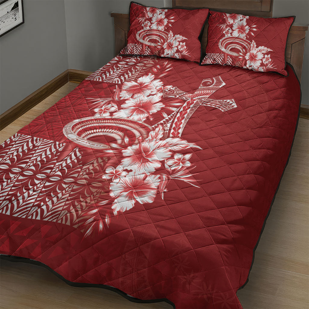 Tonga Ngatu Kupesi Royal Red Quilt Bed Set Koe Otua Mo Tonga Ko Hoku Tofia LT7 - Polynesian Pride