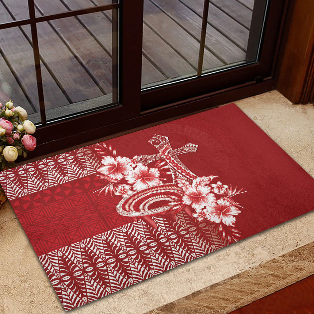 Tonga Ngatu Kupesi Royal Red Rubber Doormat Koe Otua Mo Tonga Ko Hoku Tofia LT7 - Polynesian Pride