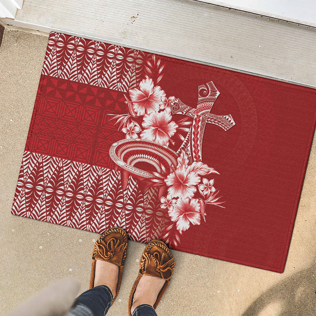 Tonga Ngatu Kupesi Royal Red Rubber Doormat Koe Otua Mo Tonga Ko Hoku Tofia LT7 - Polynesian Pride