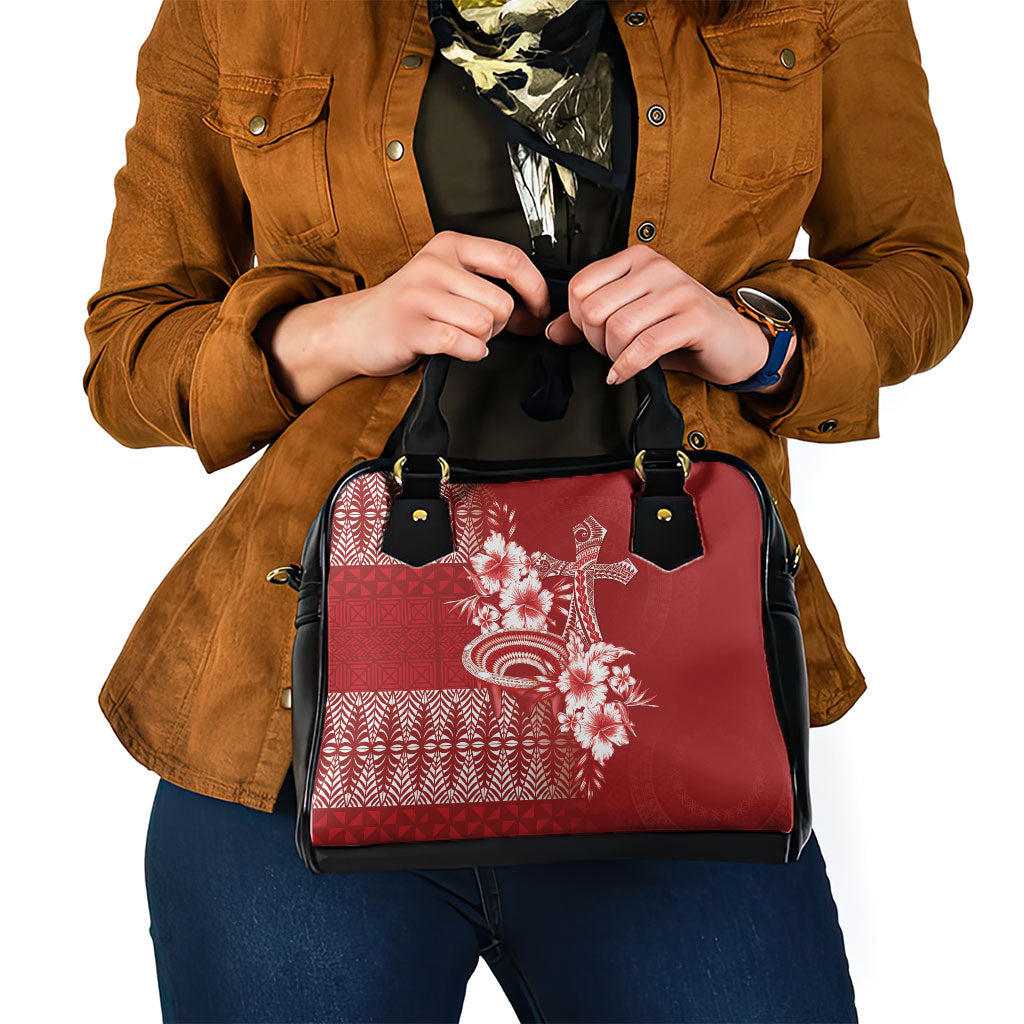 Tonga Ngatu Kupesi Royal Red Shoulder Handbag Koe Otua Mo Tonga Ko Hoku Tofia LT7 - Polynesian Pride