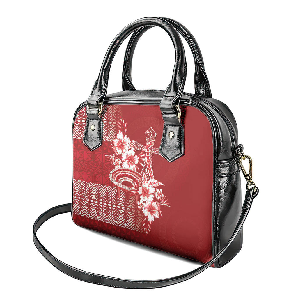 Tonga Ngatu Kupesi Royal Red Shoulder Handbag Koe Otua Mo Tonga Ko Hoku Tofia LT7 - Polynesian Pride