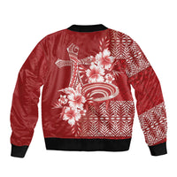 Tonga Ngatu Kupesi Royal Red Sleeve Zip Bomber Jacket Koe Otua Mo Tonga Ko Hoku Tofia LT7 - Polynesian Pride