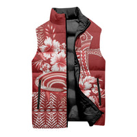 Tonga Ngatu Kupesi Royal Red Sleeveless Puffer Jacket Koe Otua Mo Tonga Ko Hoku Tofia LT7 - Polynesian Pride