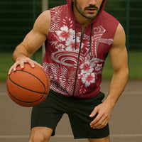 Tonga Ngatu Kupesi Royal Red Sleeveless Zip Hoodie Koe Otua Mo Tonga Ko Hoku Tofia