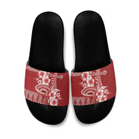 Tonga Ngatu Kupesi Royal Red Slide Sandals Koe Otua Mo Tonga Ko Hoku Tofia LT7 Red - Polynesian Pride