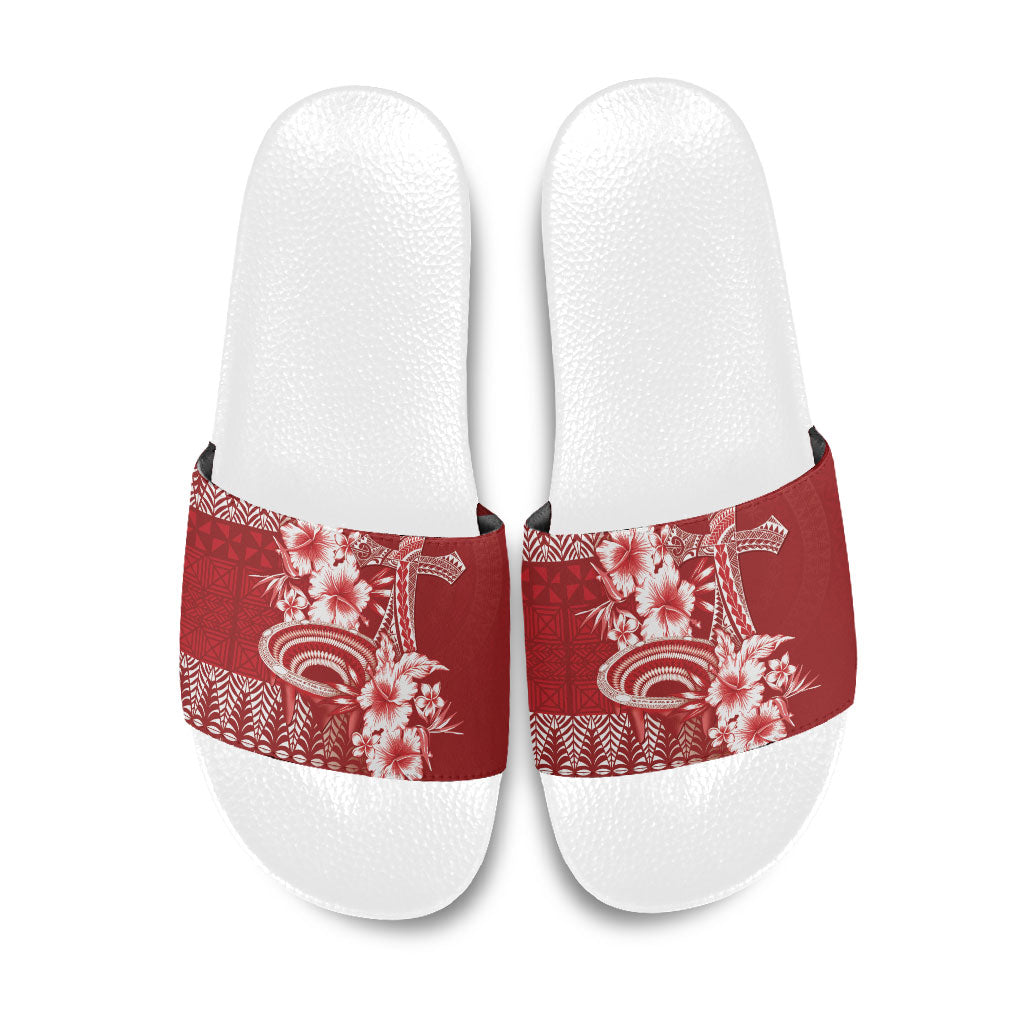 Tonga Ngatu Kupesi Royal Red Slide Sandals Koe Otua Mo Tonga Ko Hoku Tofia LT7 Red - Polynesian Pride