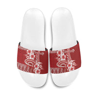 Tonga Ngatu Kupesi Royal Red Slide Sandals Koe Otua Mo Tonga Ko Hoku Tofia LT7 Red - Polynesian Pride