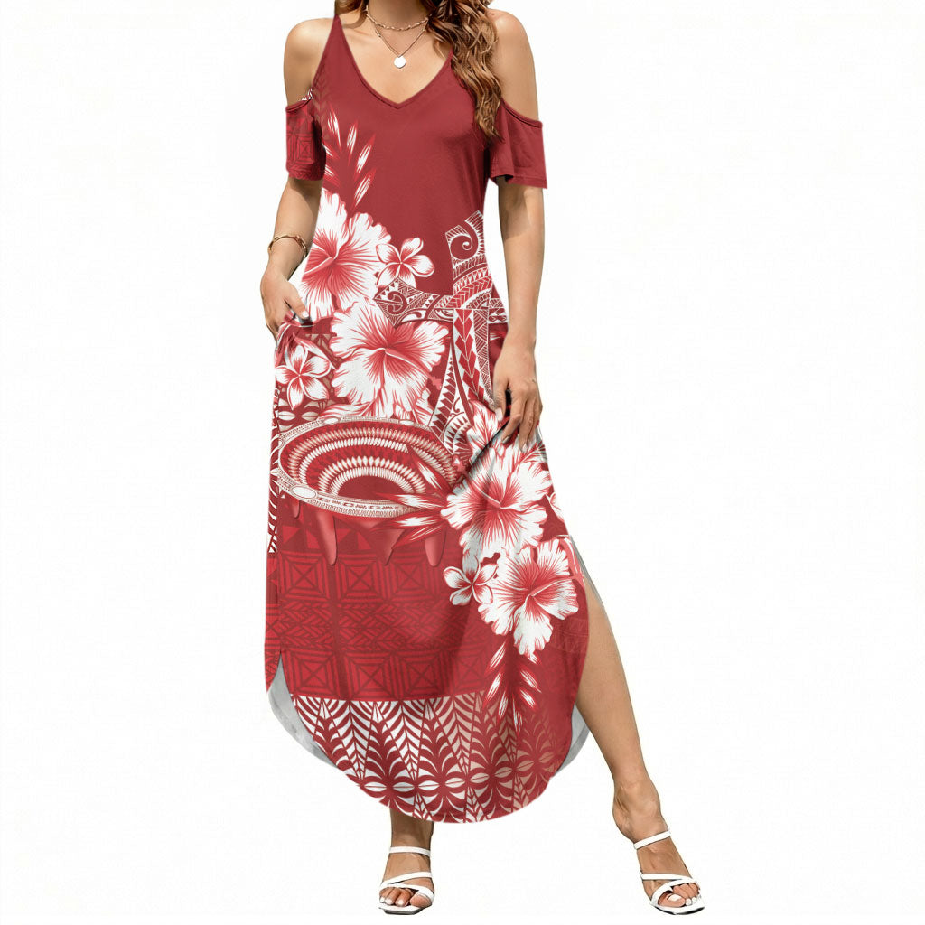 Tonga Ngatu Kupesi Royal Red Summer Maxi Dress Koe Otua Mo Tonga Ko Hoku Tofia LT7 Women Red - Polynesian Pride