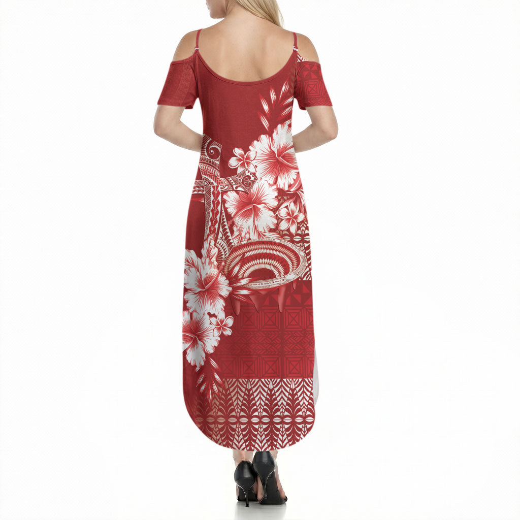 Tonga Ngatu Kupesi Royal Red Summer Maxi Dress Koe Otua Mo Tonga Ko Hoku Tofia LT7 - Polynesian Pride
