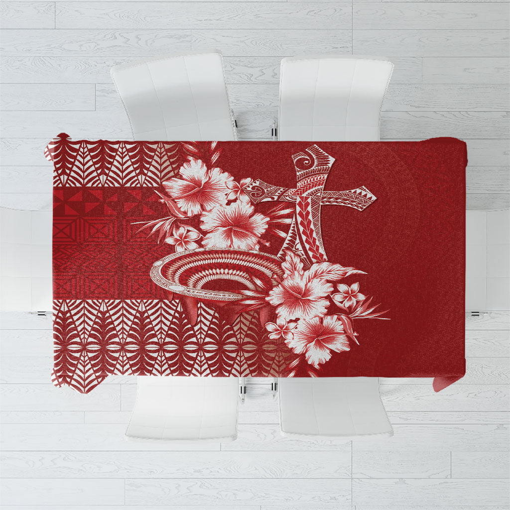 Tonga Ngatu Kupesi Royal Red Tablecloth Koe Otua Mo Tonga Ko Hoku Tofia LT7 Red - Polynesian Pride