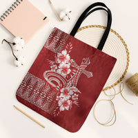 Tonga Ngatu Kupesi Royal Red Tote Bag Koe Otua Mo Tonga Ko Hoku Tofia LT7 Black Strap One Size Red - Polynesian Pride