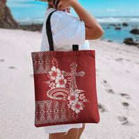 Tonga Ngatu Kupesi Royal Red Tote Bag Koe Otua Mo Tonga Ko Hoku Tofia LT7 - Polynesian Pride