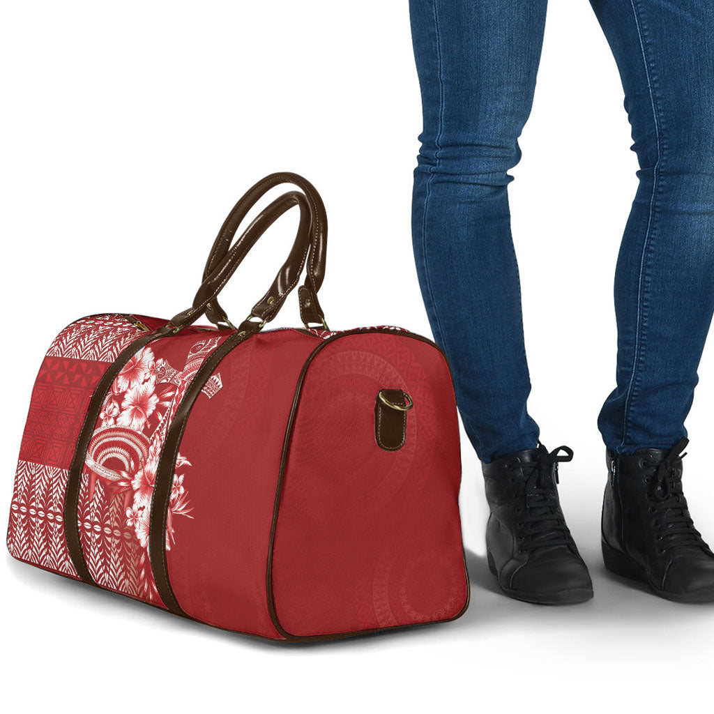 Tonga Ngatu Kupesi Royal Red Travel Bag Koe Otua Mo Tonga Ko Hoku Tofia LT7 - Polynesian Pride