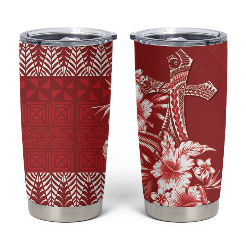 Tonga Ngatu Kupesi Royal Red Tumbler Cup Koe Otua Mo Tonga Ko Hoku Tofia LT7 Red - Polynesian Pride