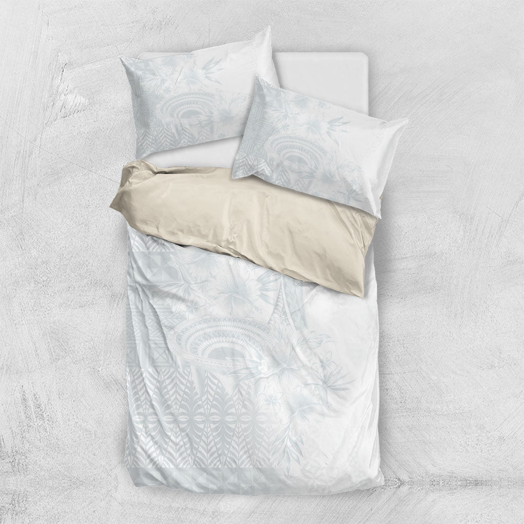 Tonga Ngatu Kupesi White Sunday Fakame Bedding Set Koe Otua Mo Tonga Ko Hoku Tofia LT7 US Twin 172cm x 218cm White - Polynesian Pride