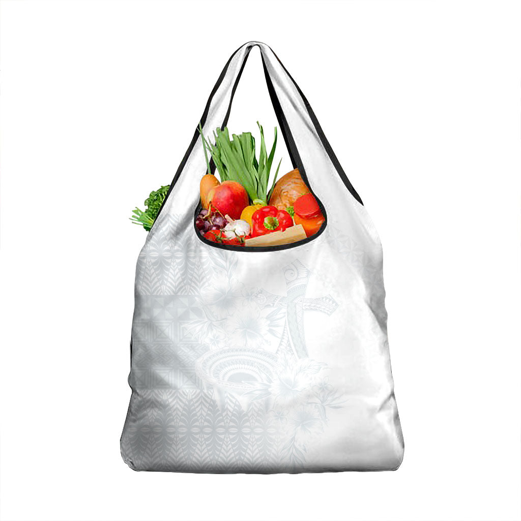 Tonga Ngatu Kupesi White Sunday Fakame Grocery Bag Koe Otua Mo Tonga Ko Hoku Tofia