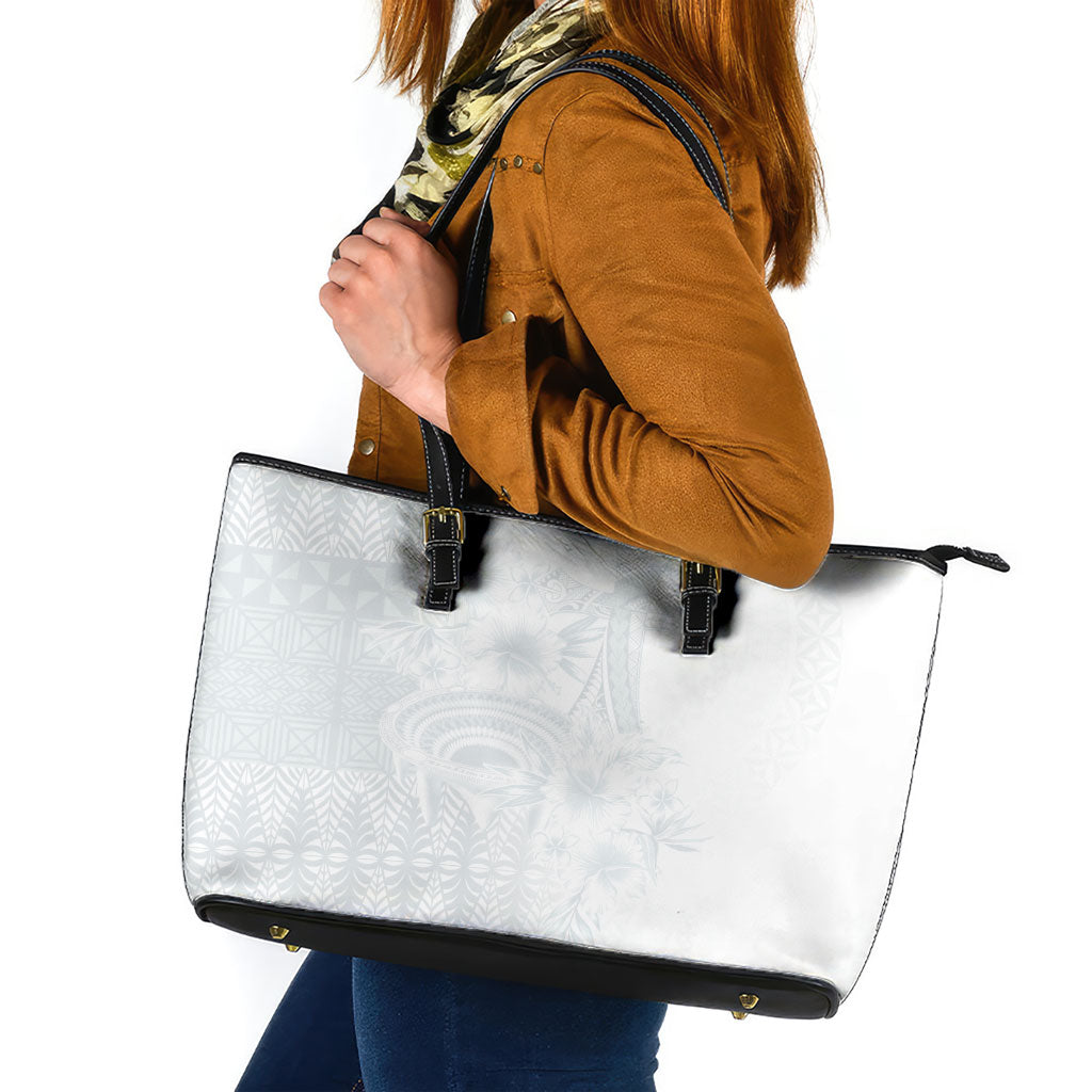 Tonga Ngatu Kupesi White Sunday Fakame Leather Tote Bag Koe Otua Mo Tonga Ko Hoku Tofia