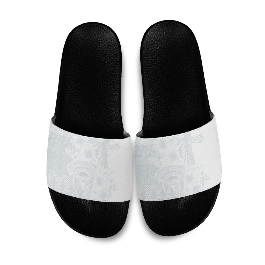 Tonga Ngatu Kupesi White Sunday Fakame Slide Sandals Koe Otua Mo Tonga Ko Hoku Tofia LT7 White - Polynesian Pride