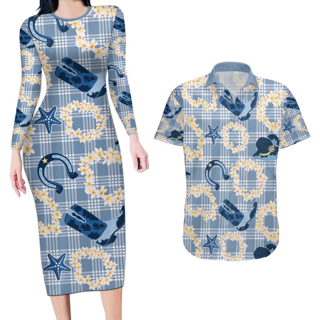 Aloha Hawaii Paniolo Jeans Palaka Couples Matching Long Sleeve Bodycon Dress and Hawaiian Shirt Coastal Rodeo - Polynesian Pride