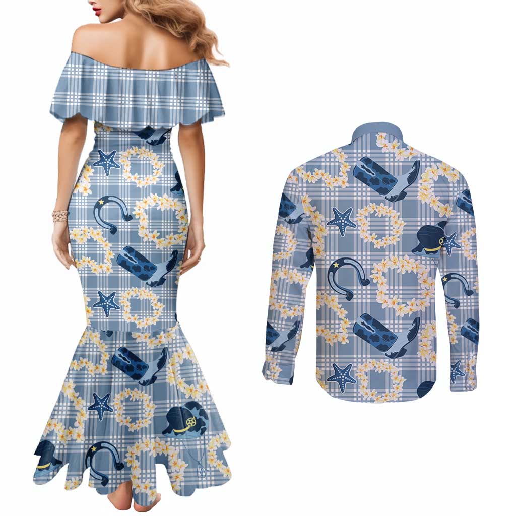 Aloha Hawaii Paniolo Jeans Palaka Couples Matching Mermaid Dress and Long Sleeve Button Shirt Coastal Rodeo LT7 - Polynesian Pride