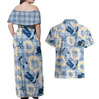 Aloha Hawaii Paniolo Jeans Palaka Couples Matching Off Shoulder Maxi Dress and Hawaiian Shirt Coastal Rodeo LT7 - Polynesian Pride