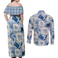Aloha Hawaii Paniolo Jeans Palaka Couples Matching Off Shoulder Maxi Dress and Long Sleeve Button Shirt Coastal Rodeo LT7 - Polynesian Pride