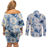 Aloha Hawaii Paniolo Jeans Palaka Couples Matching Off Shoulder Short Dress and Long Sleeve Button Shirt Coastal Rodeo LT7 - Polynesian Pride