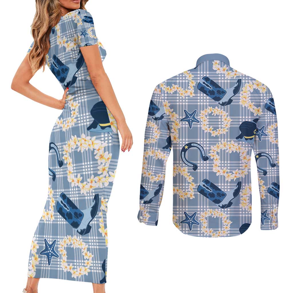 Aloha Hawaii Paniolo Jeans Palaka Couples Matching Short Sleeve Bodycon Dress and Long Sleeve Button Shirt Coastal Rodeo LT7 - Polynesian Pride