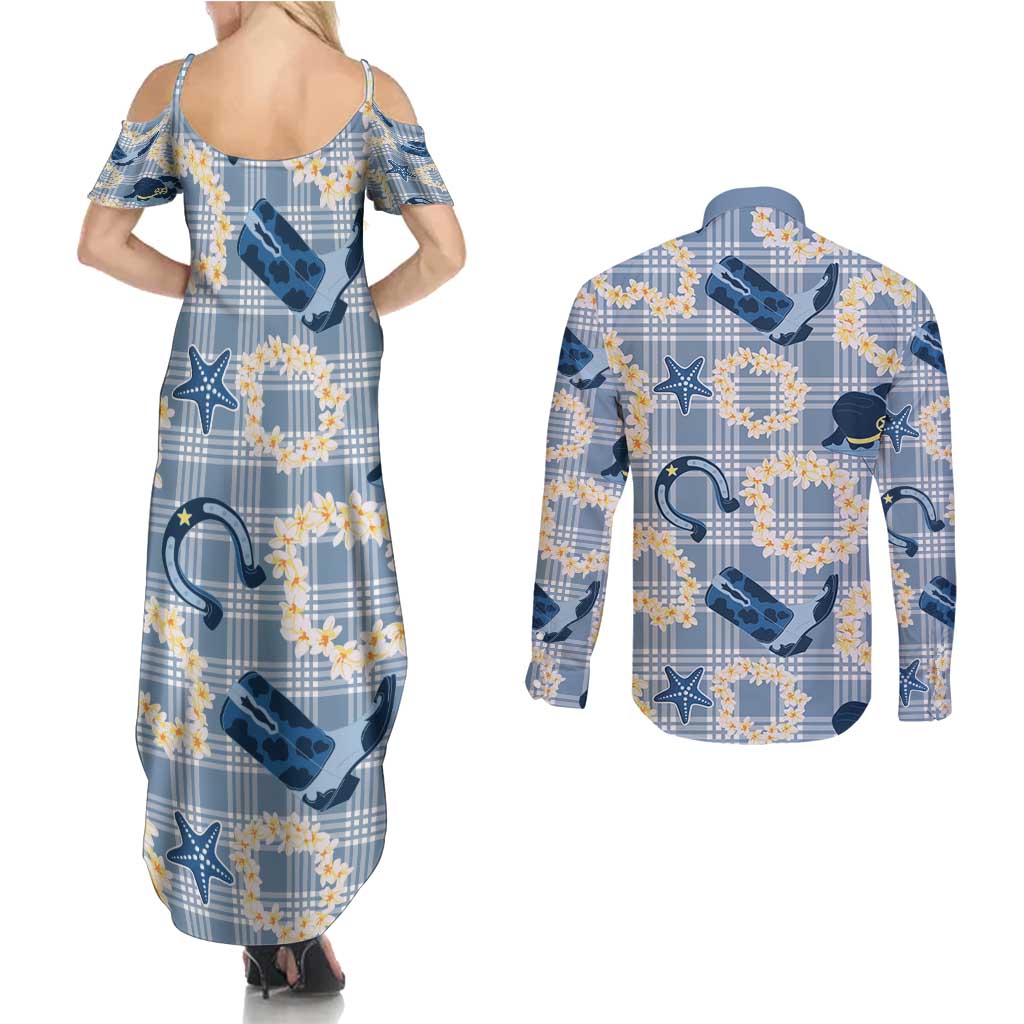 Aloha Hawaii Paniolo Jeans Palaka Couples Matching Summer Maxi Dress and Long Sleeve Button Shirt Coastal Rodeo LT7 - Polynesian Pride