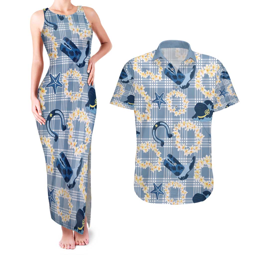 Aloha Hawaii Paniolo Jeans Palaka Couples Matching Tank Maxi Dress and Hawaiian Shirt Coastal Rodeo LT7 Pastel Blue - Polynesian Pride