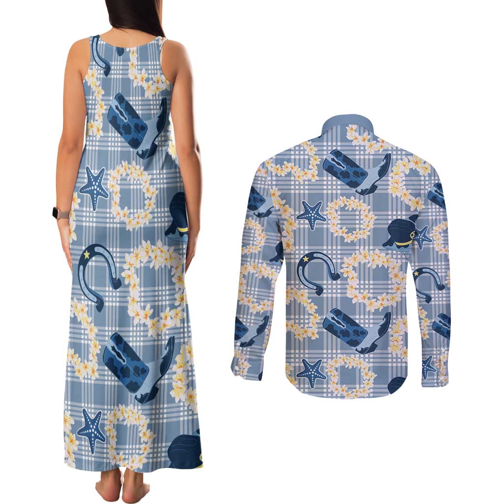 Aloha Hawaii Paniolo Jeans Palaka Couples Matching Tank Maxi Dress and Long Sleeve Button Shirt Coastal Rodeo LT7 - Polynesian Pride