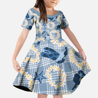 Aloha Hawaii Paniolo Jeans Palaka Family Matching Long Sleeve Bodycon Dress and Hawaiian Shirt Coastal Rodeo LT7 Daughter's Dress Pastel Blue - Polynesian Pride