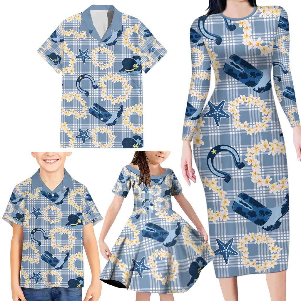 Aloha Hawaii Paniolo Jeans Palaka Family Matching Long Sleeve Bodycon Dress and Hawaiian Shirt Coastal Rodeo LT7 - Polynesian Pride