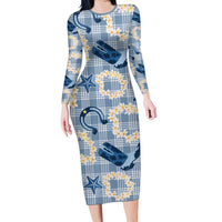 Aloha Hawaii Paniolo Jeans Palaka Family Matching Long Sleeve Bodycon Dress and Hawaiian Shirt Coastal Rodeo LT7 Mom's Dress Pastel Blue - Polynesian Pride