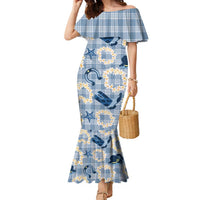 Aloha Hawaii Paniolo Jeans Palaka Family Matching Mermaid Dress and Hawaiian Shirt Coastal Rodeo LT7 Mom's Dress Pastel Blue - Polynesian Pride