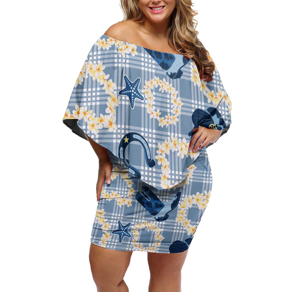 Aloha Hawaii Paniolo Jeans Palaka Family Matching Off Shoulder Short Dress and Hawaiian Shirt Coastal Rodeo LT7 Mom's Dress Pastel Blue - Polynesian Pride