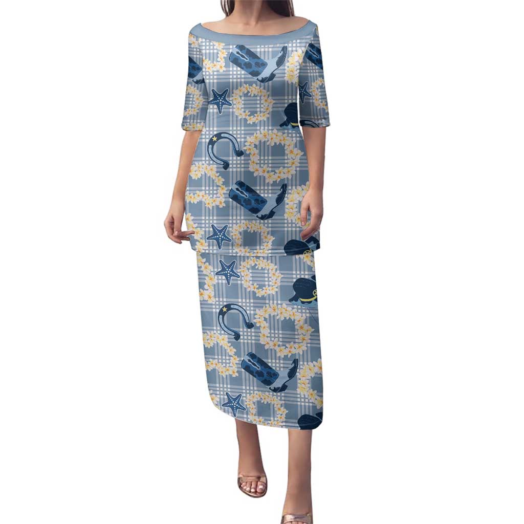 Aloha Hawaii Paniolo Jeans Palaka Family Matching Puletasi and Hawaiian Shirt Coastal Rodeo LT7 Mom's Dress Pastel Blue - Polynesian Pride