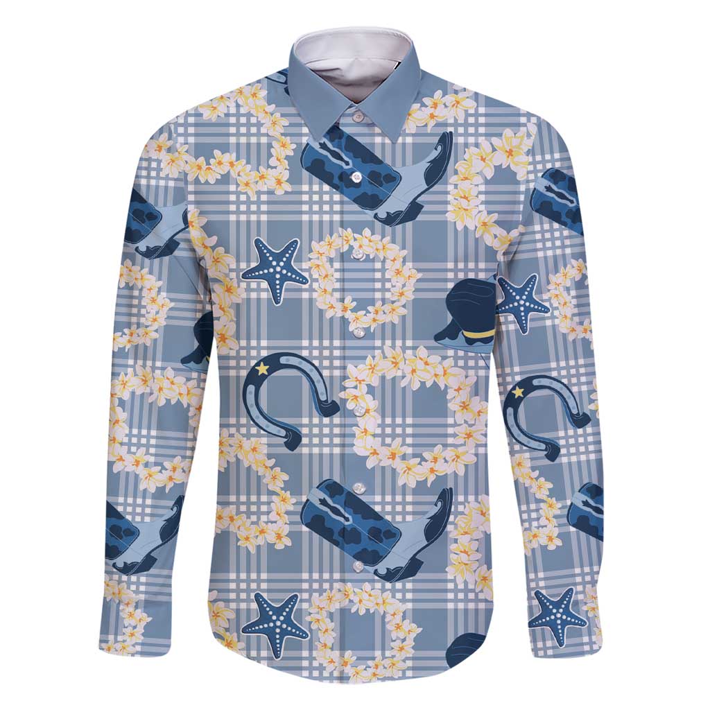 Aloha Hawaii Paniolo Jeans Palaka Family Matching Short Sleeve Bodycon Dress and Hawaiian Shirt Coastal Rodeo LT7 Dad's Shirt - Long Sleeve Pastel Blue - Polynesian Pride