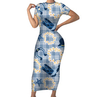 Aloha Hawaii Paniolo Jeans Palaka Family Matching Short Sleeve Bodycon Dress and Hawaiian Shirt Coastal Rodeo LT7 Mom's Dress Pastel Blue - Polynesian Pride