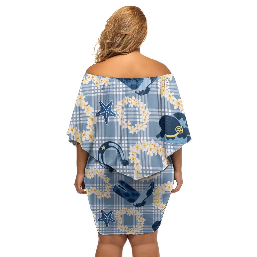 Aloha Hawaii Paniolo Jeans Palaka Off Shoulder Short Dress Coastal Rodeo - Polynesian Pride