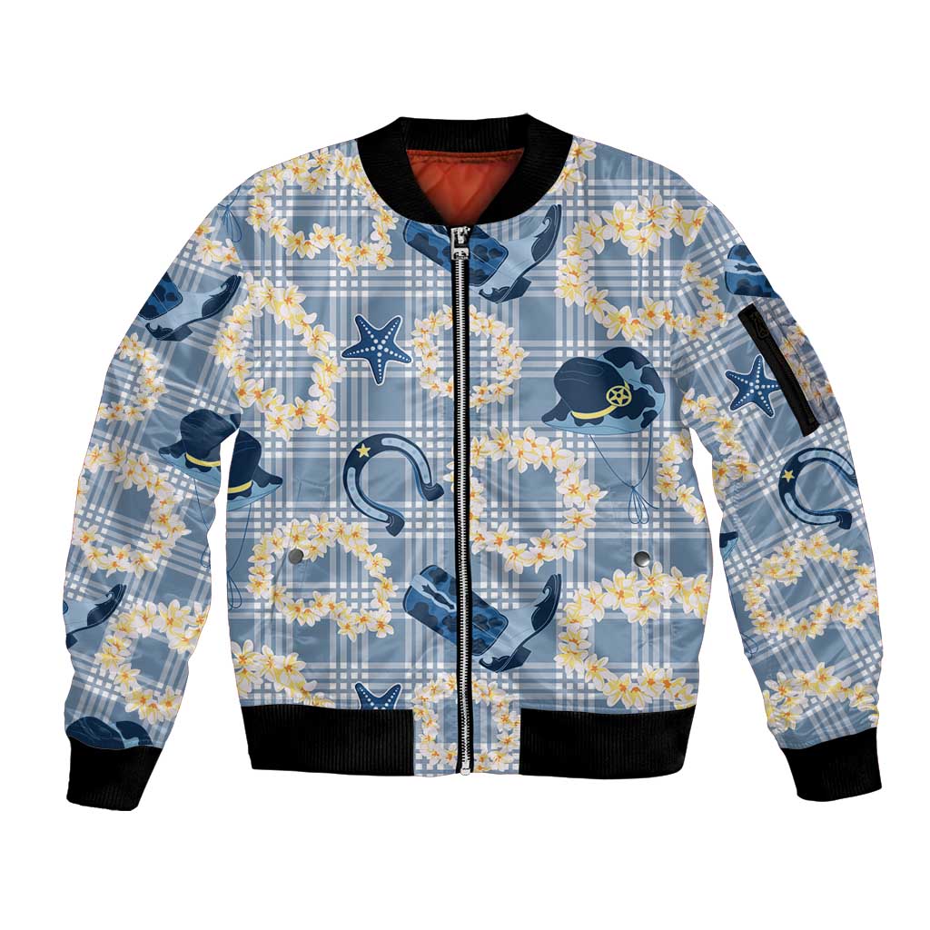 Aloha Hawaii Paniolo Jeans Palaka Sleeve Zip Bomber Jacket Coastal Rodeo LT7 Unisex Pastel Blue - Polynesian Pride