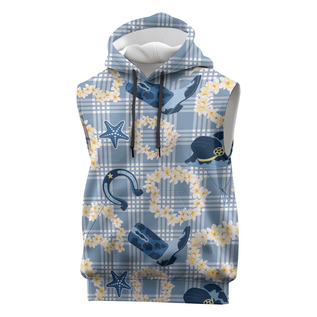 Aloha Hawaii Paniolo Jeans Palaka Sleeveless Hoodie Coastal Rodeo LT7 Pastel Blue - Polynesian Pride