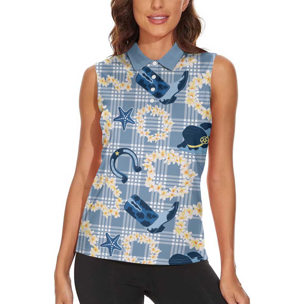 Aloha Hawaii Paniolo Jeans Palaka Women Sleeveless Polo Shirt Coastal Rodeo LT7 - Polynesian Pride