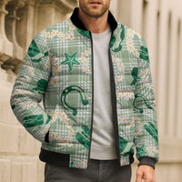 Aloha Hawaii Paniolo Mint Palaka Bomber Puffer Jacket Coastal Rodeo - Polynesian Pride
