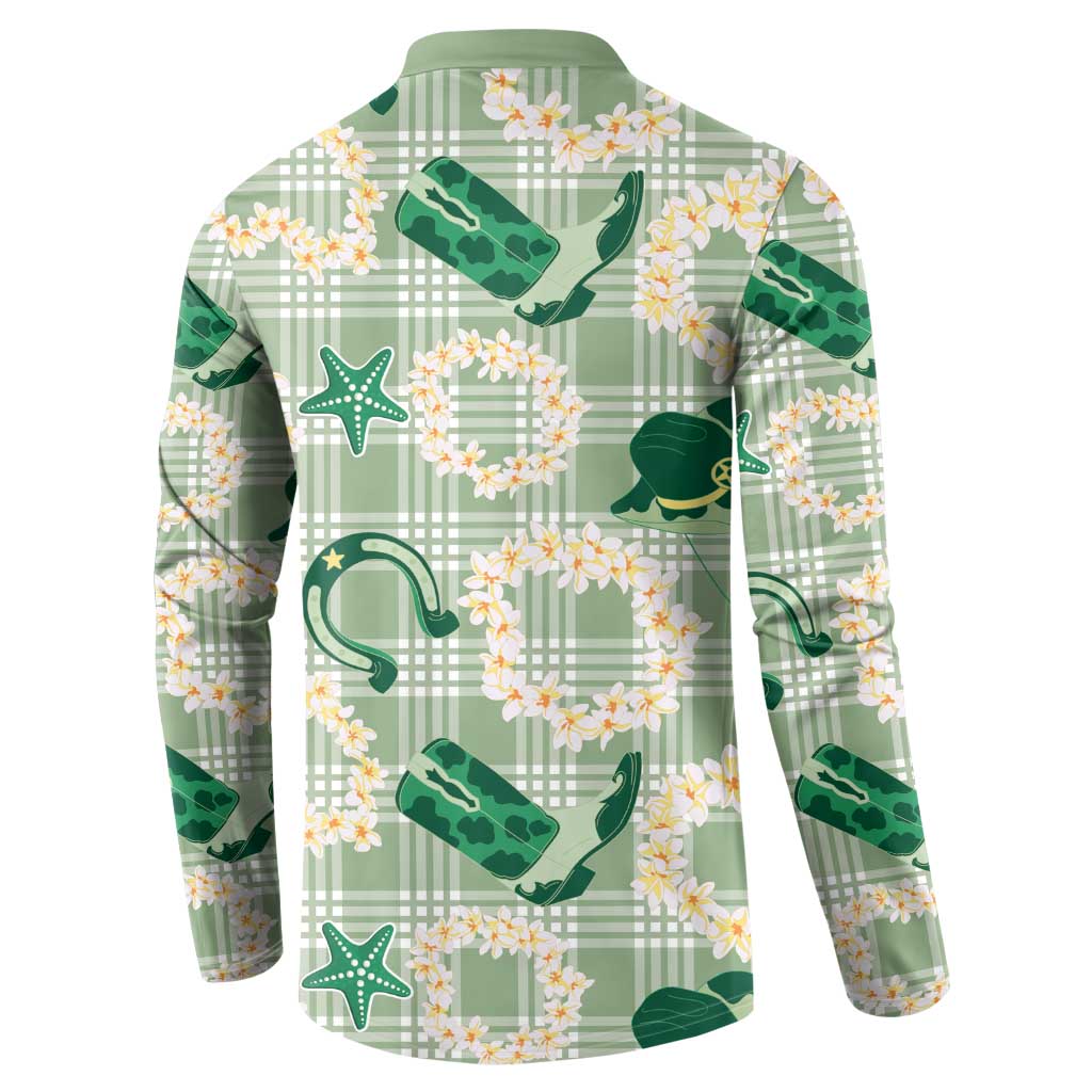 Aloha Hawaii Paniolo Mint Palaka Button Sweatshirt Coastal Rodeo - Polynesian Pride