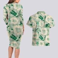 Aloha Hawaii Paniolo Mint Palaka Couples Matching Long Sleeve Bodycon Dress and Hawaiian Shirt Coastal Rodeo LT7 - Polynesian Pride
