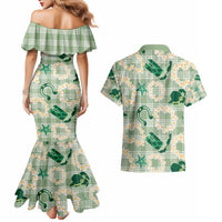 Aloha Hawaii Paniolo Mint Palaka Couples Matching Mermaid Dress and Hawaiian Shirt Coastal Rodeo LT7 - Polynesian Pride