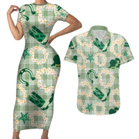 Aloha Hawaii Paniolo Mint Palaka Couples Matching Short Sleeve Bodycon Dress and Hawaiian Shirt Coastal Rodeo LT7 Mint - Polynesian Pride