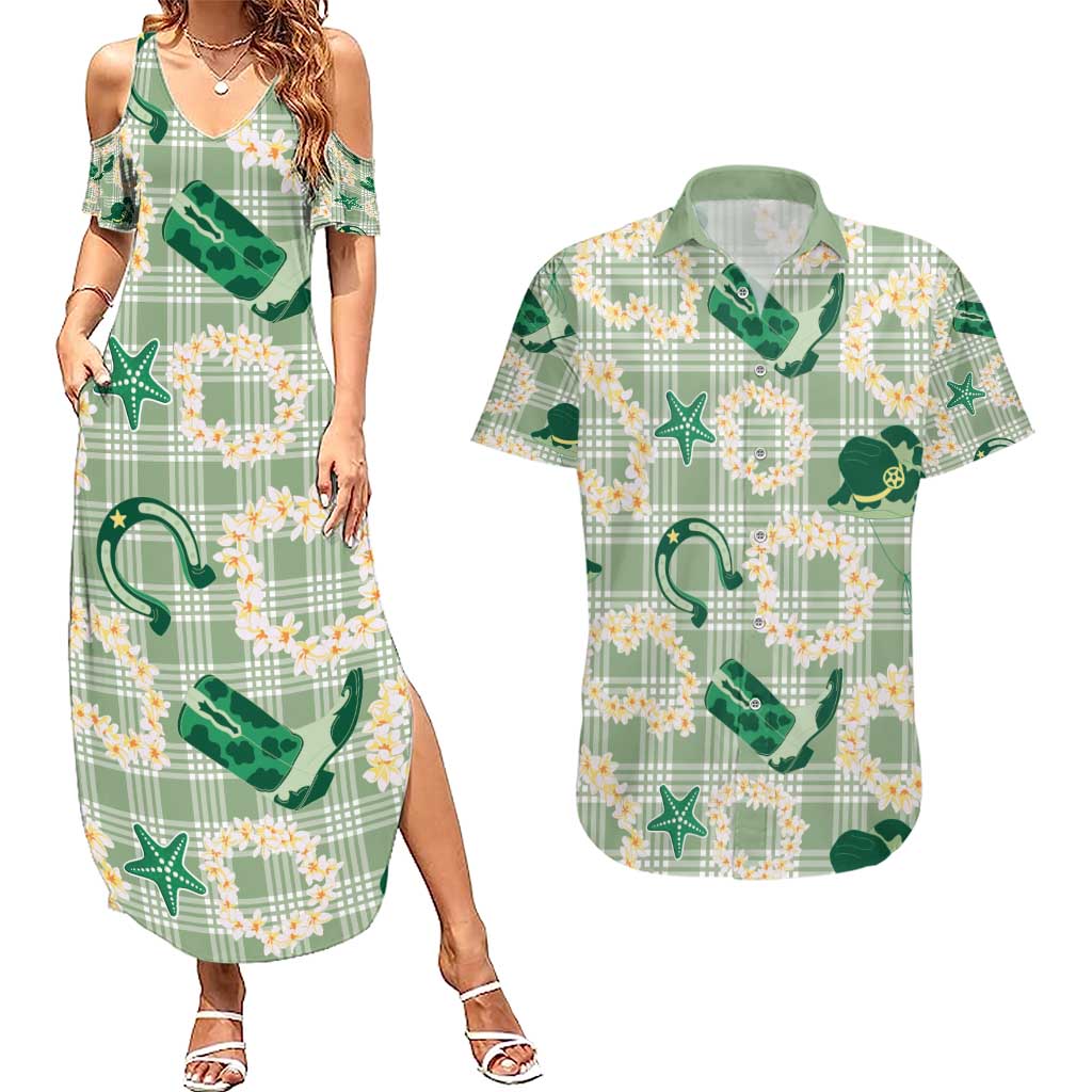 Aloha Hawaii Paniolo Mint Palaka Couples Matching Summer Maxi Dress and Hawaiian Shirt Coastal Rodeo LT7 Mint - Polynesian Pride